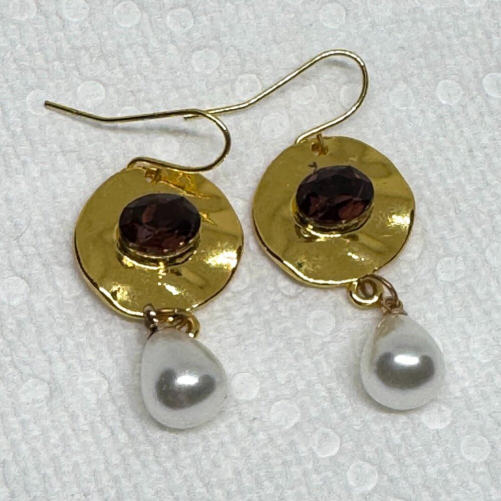 Timeless classic earrings, faux pearl dangle, gold tone,